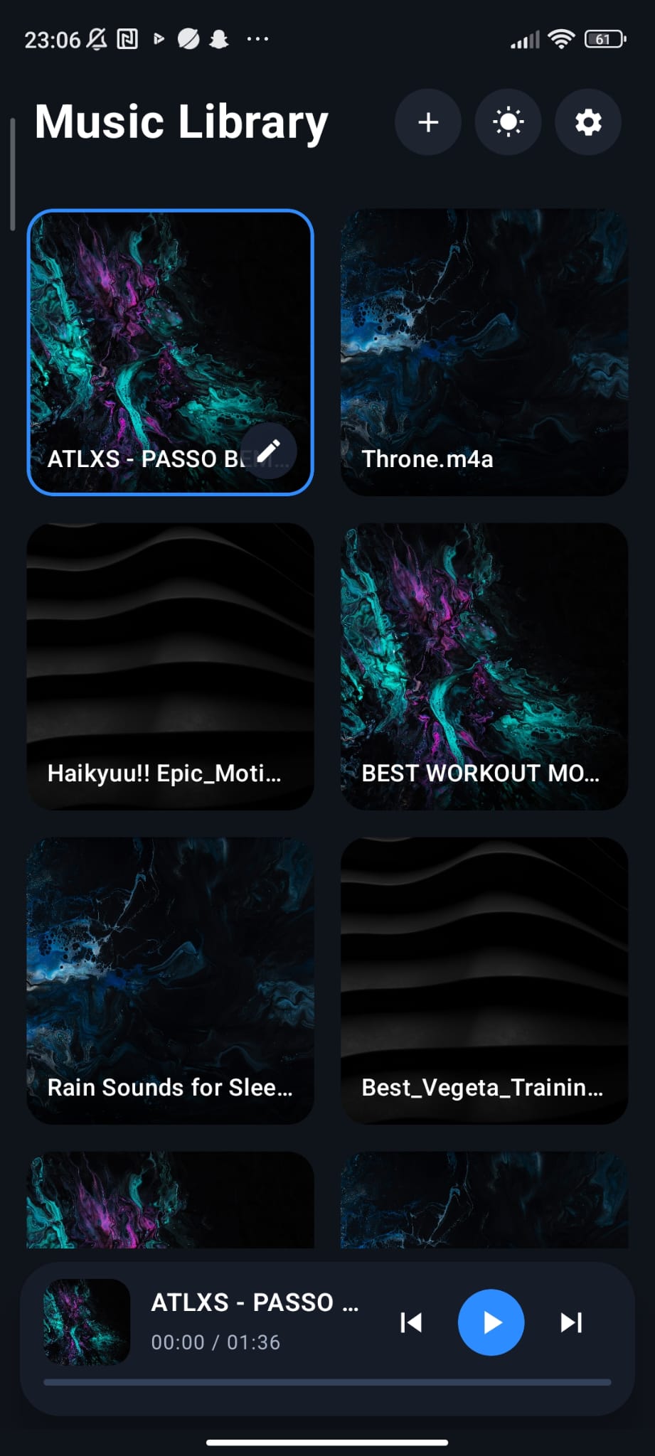 Écran de bibliothèque musicale de ChorusFit