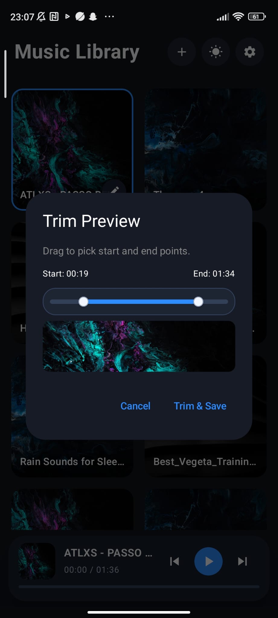 Écran d'aperçu de découpage de ChorusFit